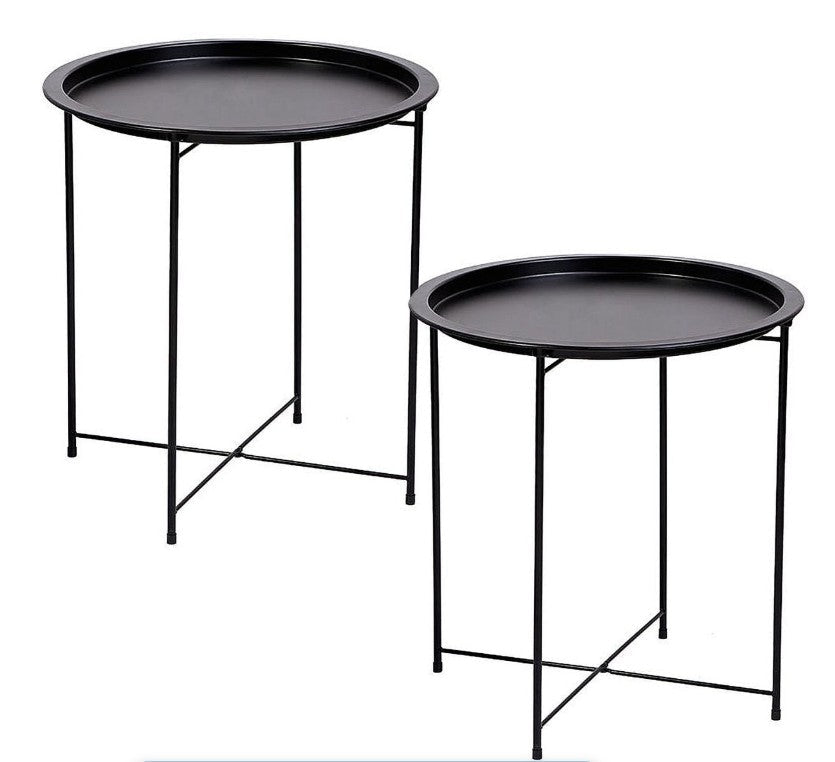 Lifespace Quality Round Patio Side End Table - Black (Set of 2)