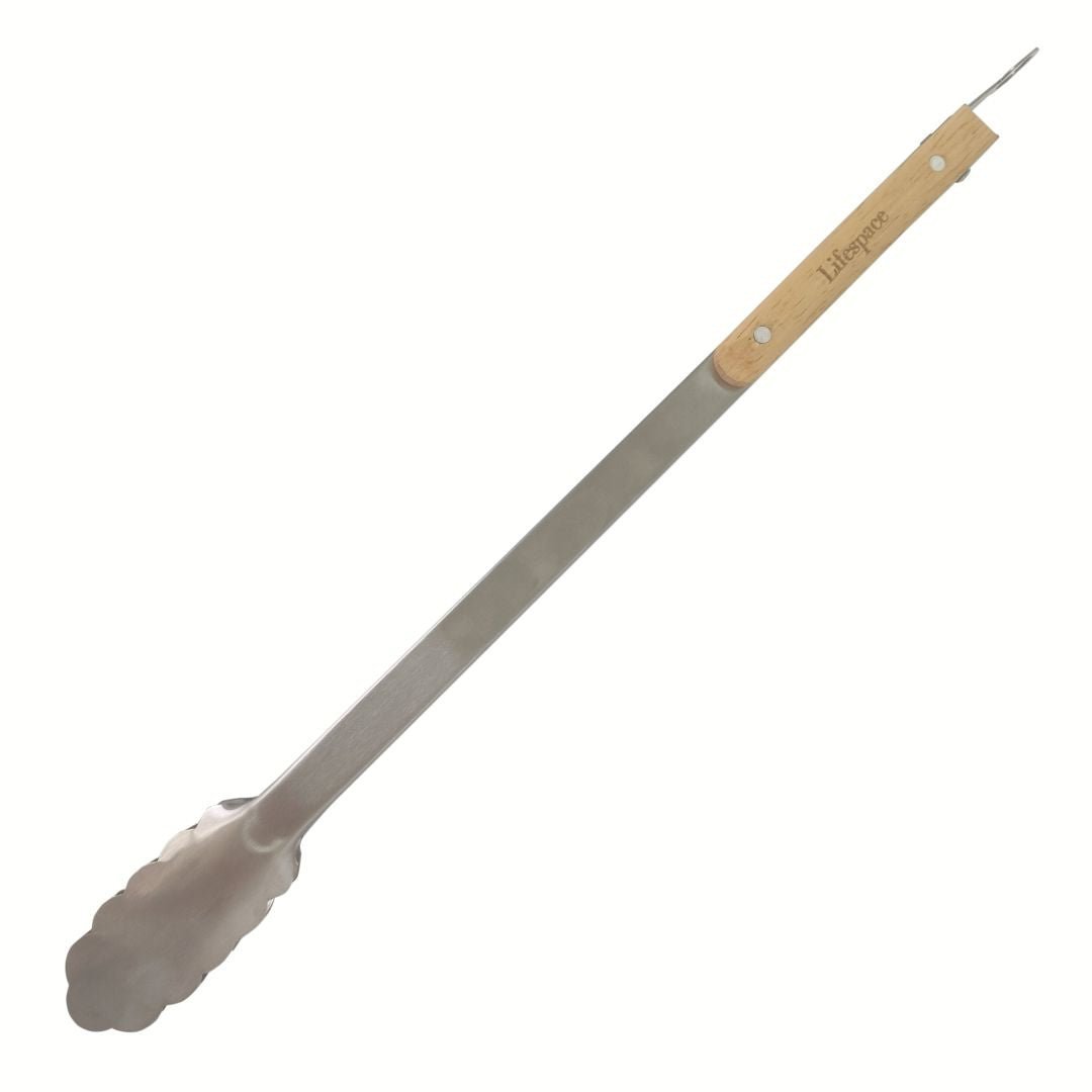 Lifespace Quality Stainless Steel Braai & Salad Tongs with Wood Handle - 40cm (2-Pack) - Lifespace