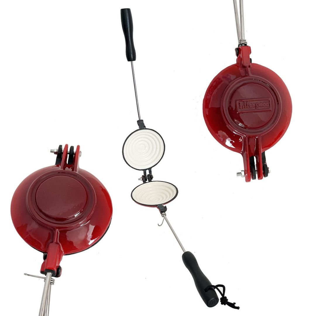 Lifespace Red Enamel Cast Iron Jaffle Irons (2-Pack) + 400ml Non-Stick Spray Combo Pack - Lifespace