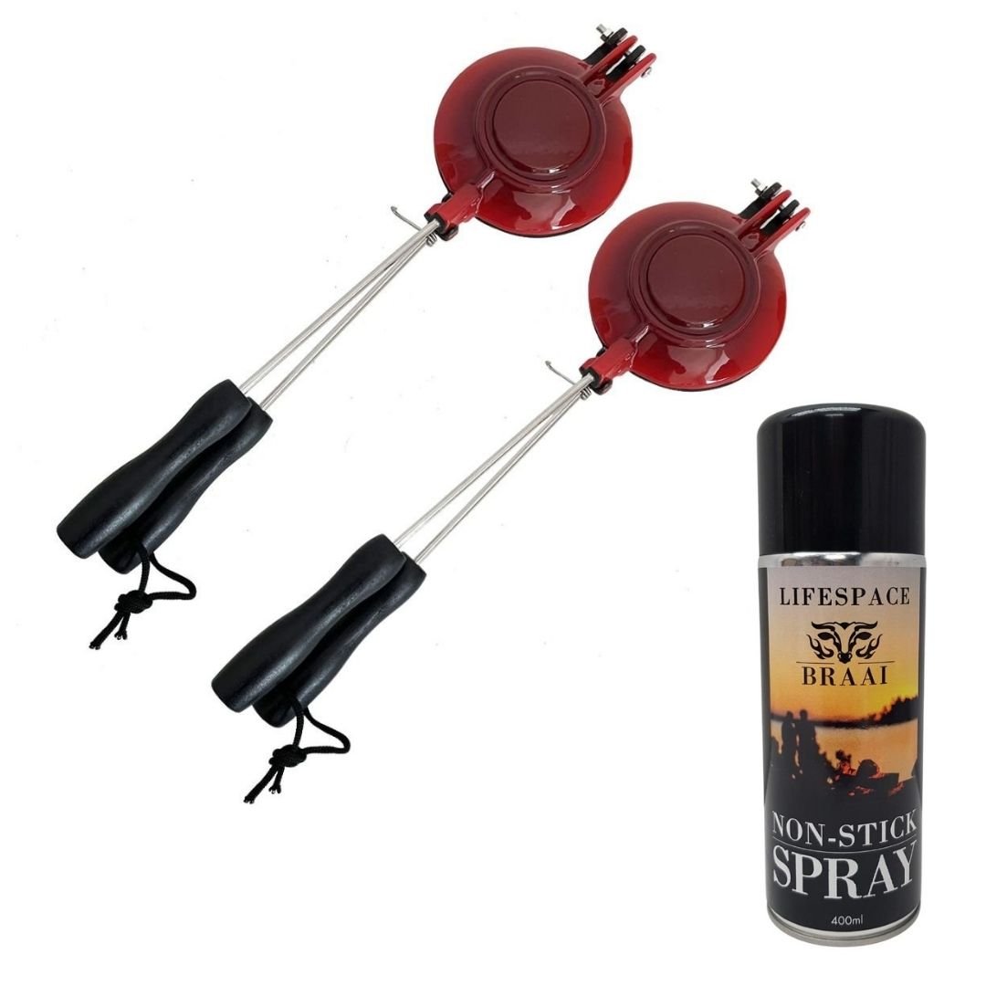 Lifespace Red Enamel Cast Iron Jaffle Irons (2-Pack) + 400ml Non-Stick Spray Combo Pack - Lifespace