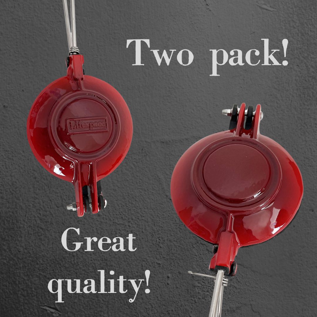 Lifespace Red Enamel Cast Iron Jaffle Irons (2-Pack) + 400ml Non-Stick Spray Combo Pack - Lifespace