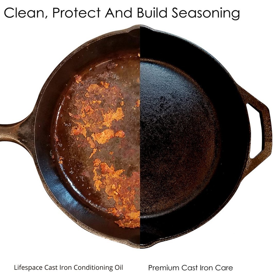 Lifespace Reversible Griddle Pan, Cast Iron Meat/Bacon Press & Cast Iron Care & Protect Bundle