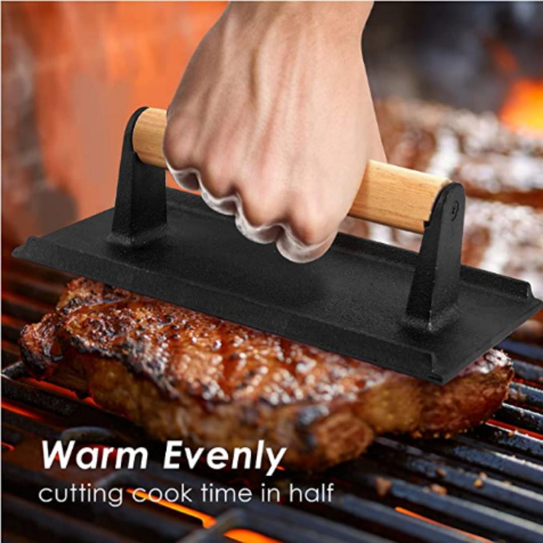 Lifespace Reversible Griddle Pan, Cast Iron Meat/Bacon Press & Cast Iron Care & Protect Bundle