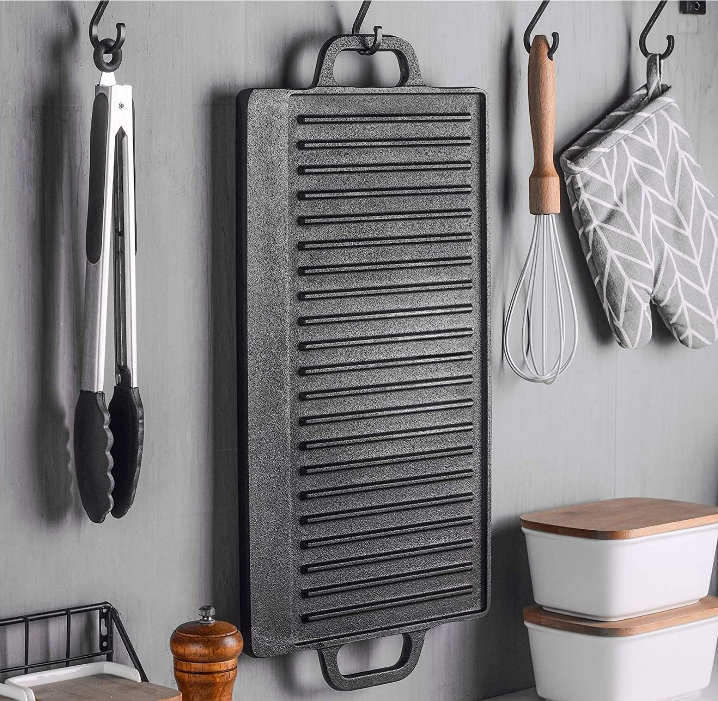 Lifespace Reversible Griddle Pan, Cast Iron Meat/Bacon Press & Cast Iron Care & Protect Bundle