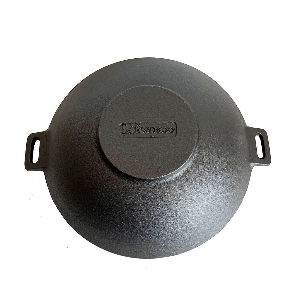 Lifespace Round Cast Iron Wok with Handles - 37cm x 31cm + Potjie Clean & Care Kit Bundle - Lifespace