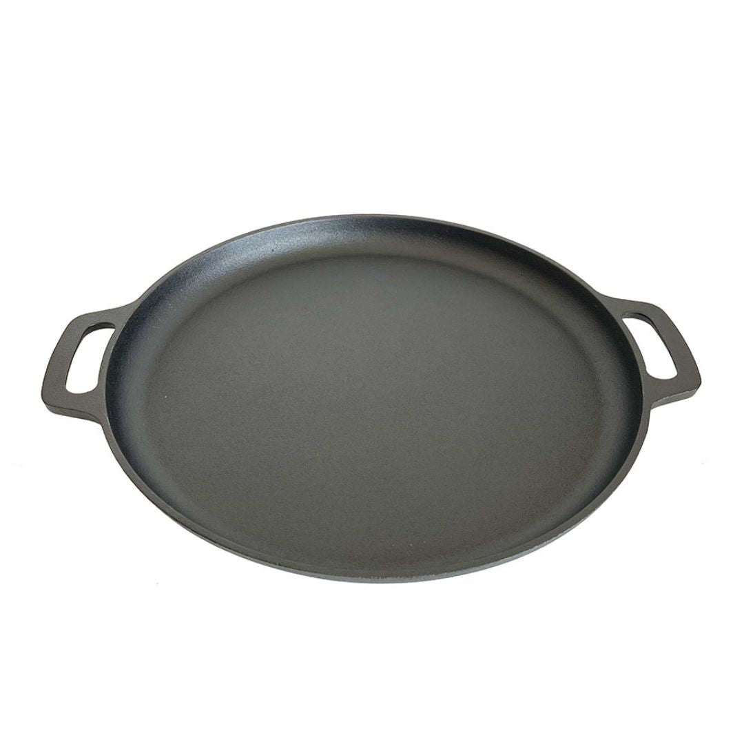 Lifespace Round Flat Cast Iron Grill Pan - 35cm + Potjie Clean & Care Kit Bundle - Lifespace