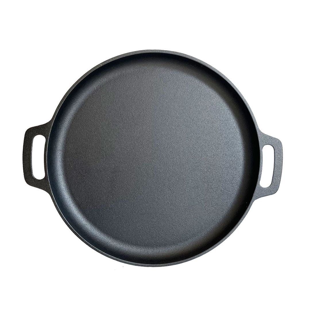 Lifespace Round Flat Cast Iron Grill Pan - 35cm + Potjie Clean & Care Kit Bundle - Lifespace