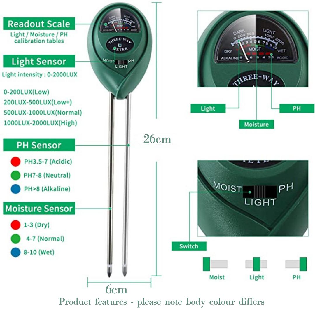 Lifespace Black 3-way Soil Test Analyser 3-pack