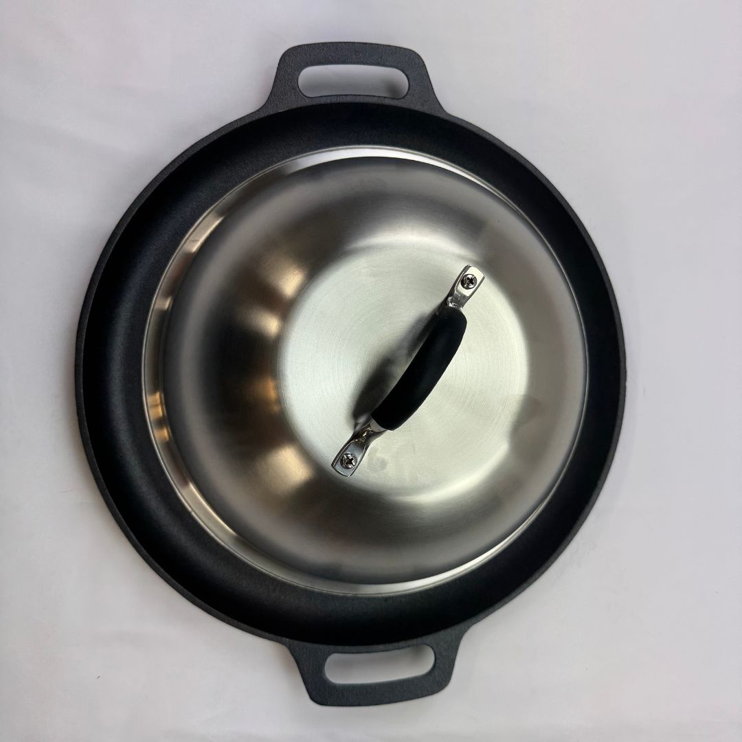 Lifespace Ultimate Steak Bundle — Cast Iron Grill Pan + Steak Press + Dome Lid + Instant Read Thermometer + Black Leather Gloves - Lifespace