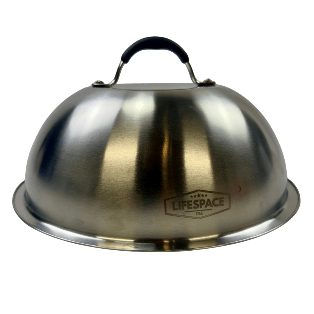 Lifespace Ultimate Steak Bundle — Cast Iron Grill Pan + Steak Press + Dome Lid + Instant Read Thermometer + Black Leather Gloves - Lifespace