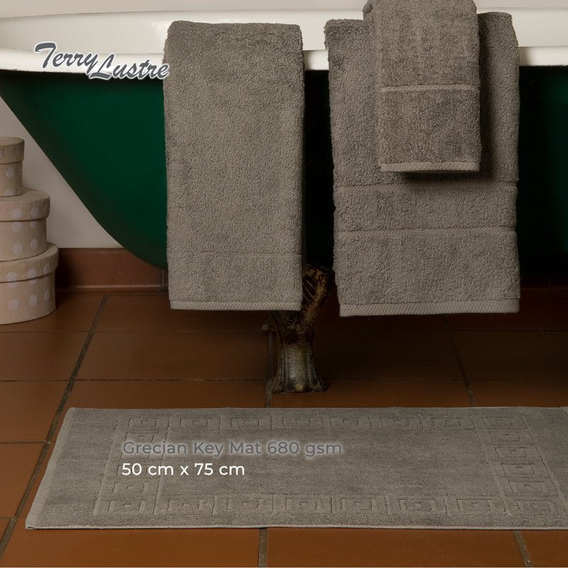 Terry Lustre 525gms and 680gsm Grecian Key Bath Mats – Various Colours - Lifespace