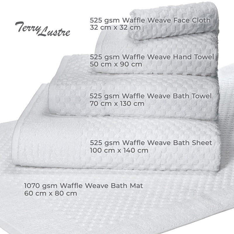 Terry Lustre 525gsm Waffle Weave Towel and 2070gsm Bath Mat Collection - Various Options and Select Colours - Lifespace