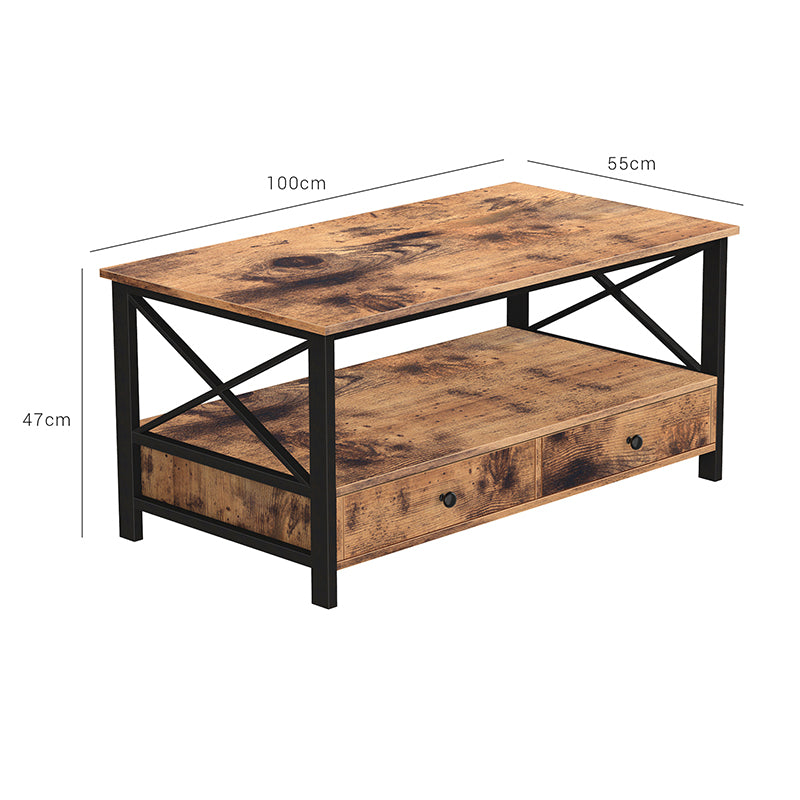 Lifespace Wood & Metal Coffee Table With Drawers & Storage Shelf - Lifespace