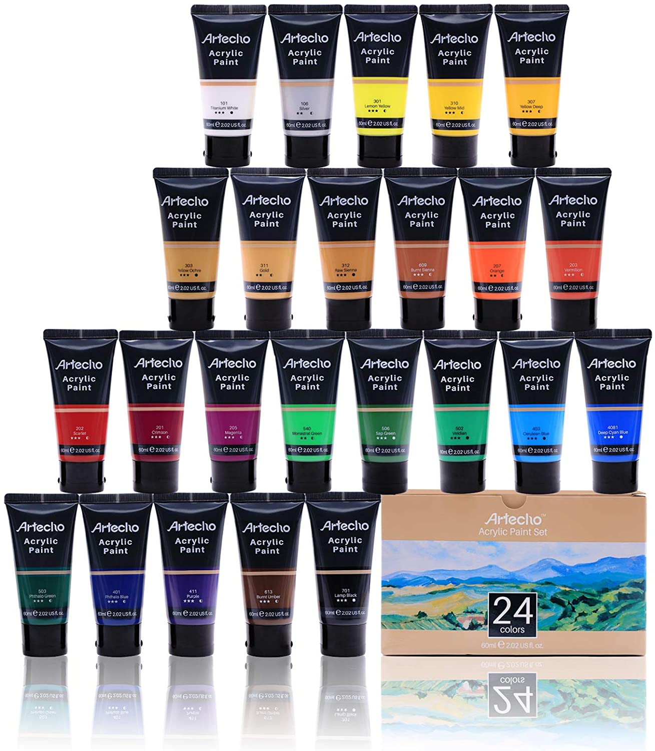 Artecho Acrylic Paint Set 24 Colours 2.02oz/ 60ml Tube Paint Set - Lifespace