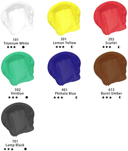 Artecho Acrylic Paint Set, 7 Primary Colours - 6 x 60ml & 1 x 120ml Titanium White Acrylic Paint - Lifespace