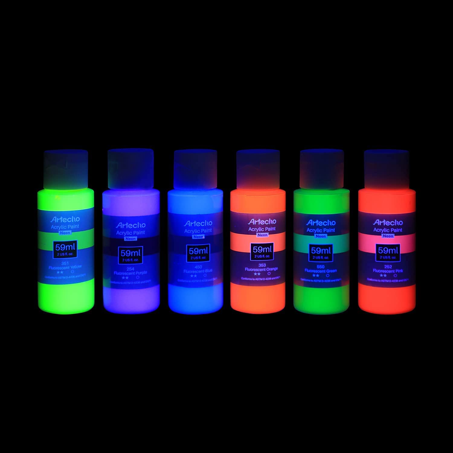 Artecho Neon Paint - Set of 6 Colours, 60ml Acrylic Paint - Lifespace