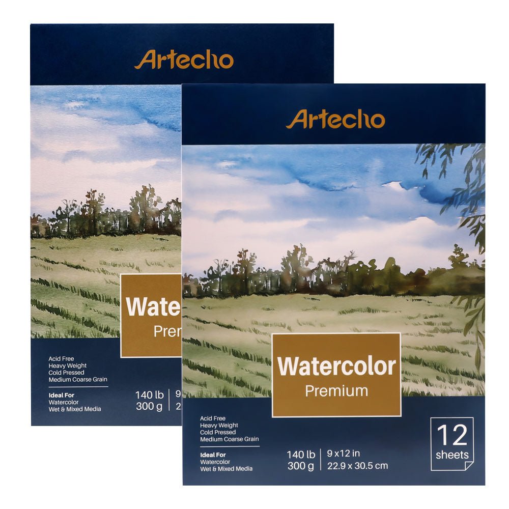 Artecho Professional Watercolour Pad - 12 Sheets - 2 Pack - Lifespace