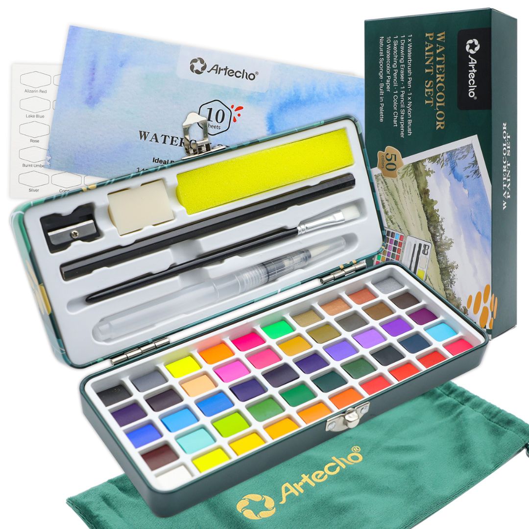 Artecho Professional Watercolour Paint Set in Tin Case with Accessories - Lifespace