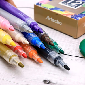 Artecho Water Based Acrylic Marker - Set of 12 Colours - 3mm Line Width - Lifespace