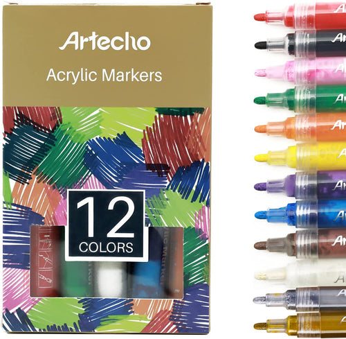 Artecho Water Based Acrylic Marker - Set of 12 Colours - 3mm Line Width - Lifespace