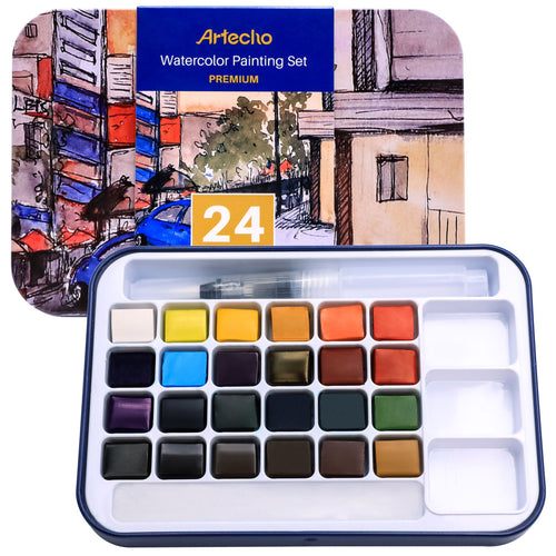 Artecho Watercolour Paint Set in Tin Case - Professional 24 colour - Lifespace