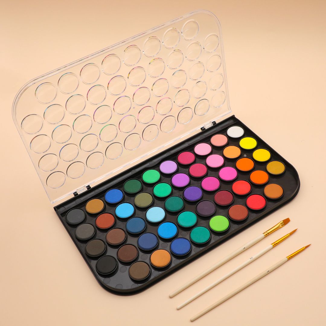 Artecho Watercolour Paint Set with 3 Brushes in a Plastic Case - Student 48 Colour - Lifespace