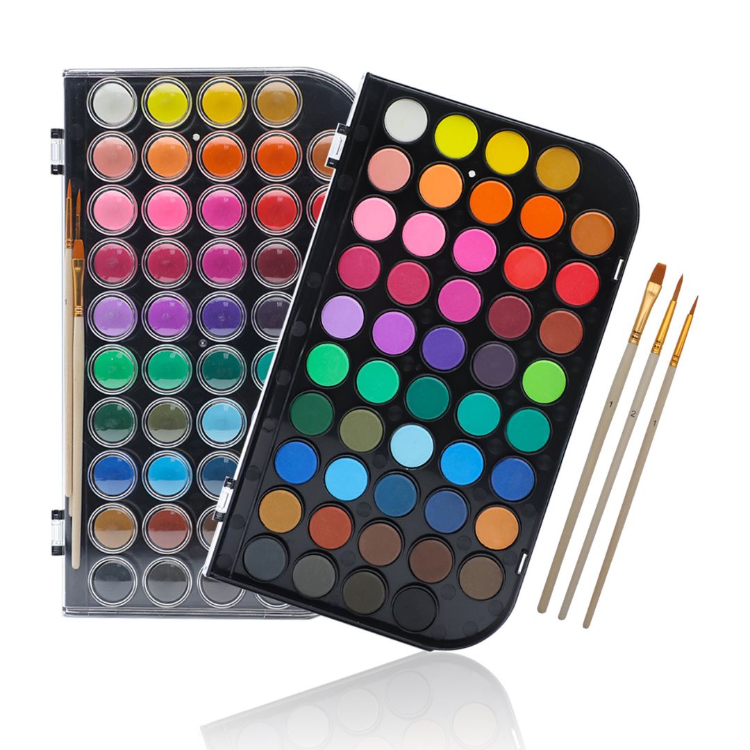 Artecho Watercolour Paint Set with 3 Brushes in a Plastic Case - Student 48 Colour - Lifespace