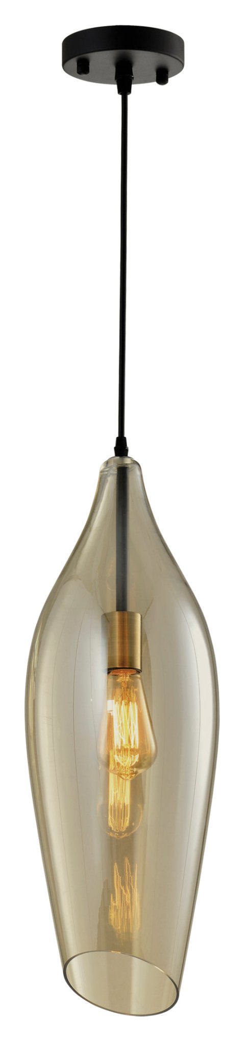 Black Metal Pendant with Cognac Colour Glass 1x 60W/11W ES (Not Included) - Lifespace