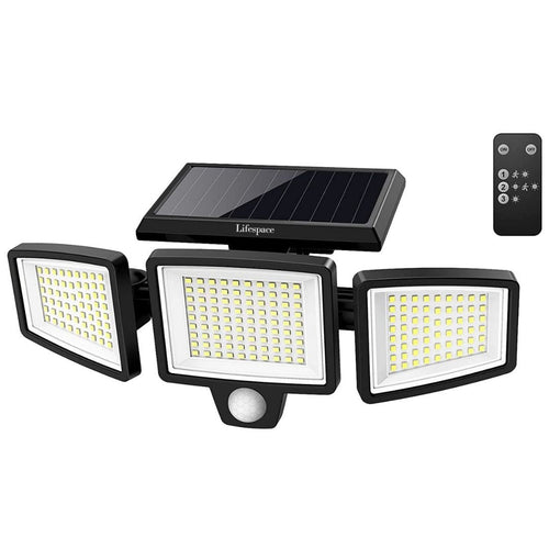 Lifespace 210 LED 600lm Solar Security Flood Light With 3 Heads - Lifespace