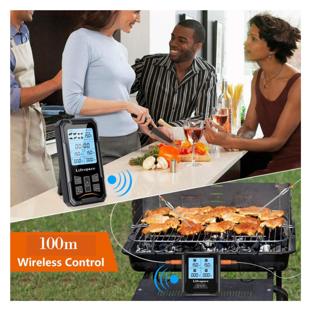 Lifespace 4 Probe 100m Wireless Cooking Meat Thermometer - Lifespace