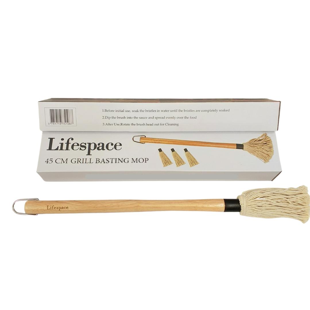 Lifespace 45cm BBQ Braai Basting Mop Brush with 3 Spare Heads - Lifespace