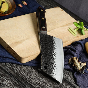 Lifespace 7 Inch Full Tang Hammered Chef Cleaver Knife with Hole - Lifespace