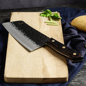 Lifespace 7 Inch Full Tang Hammered Chef Cleaver Knife with Hole - Lifespace