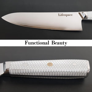 Lifespace 8" Cladded Steel Chef Knife w/ White Honeycomb Handle - Lifespace