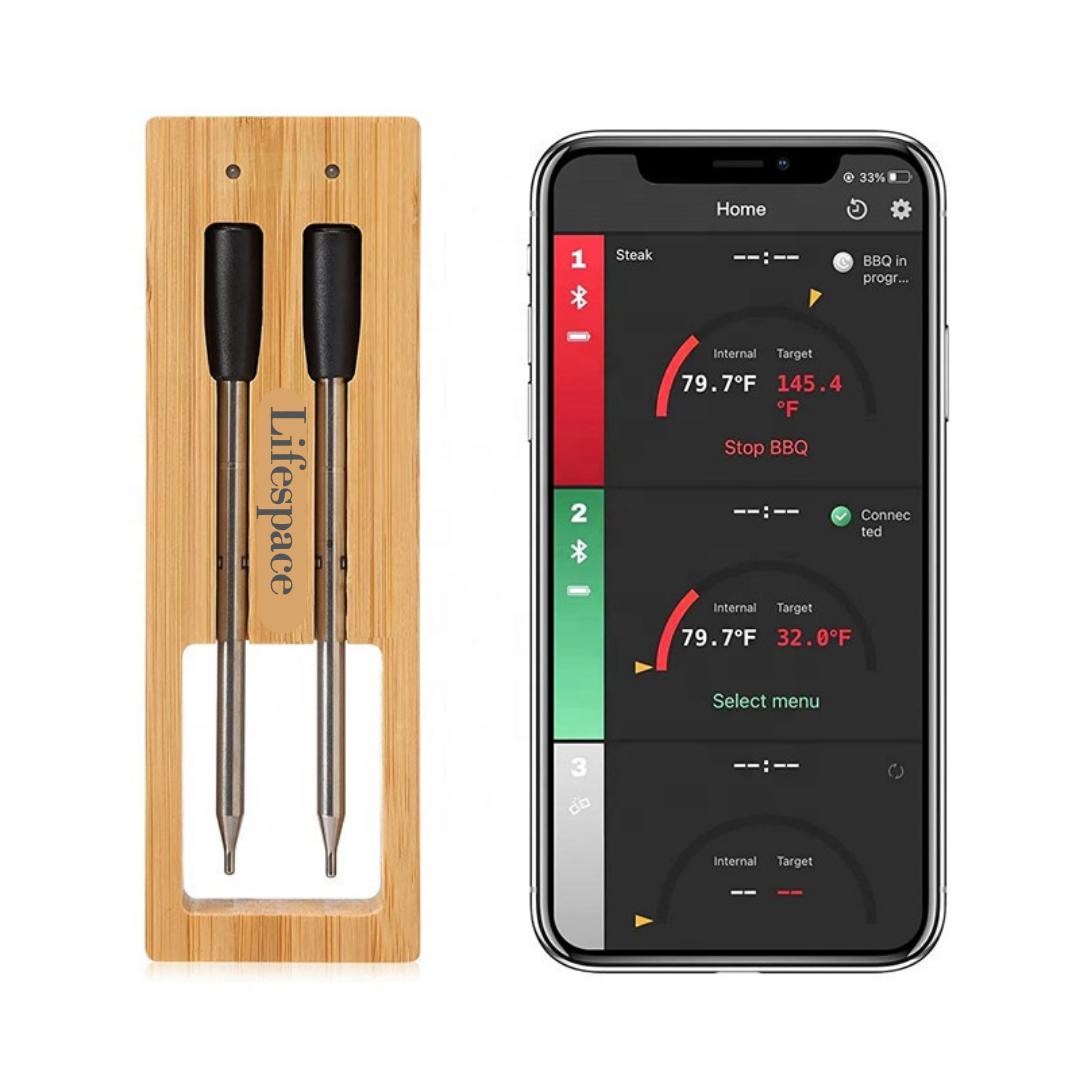 Lifespace Bluetooth Thermometer on Wood Base - Dual Probe - Lifespace