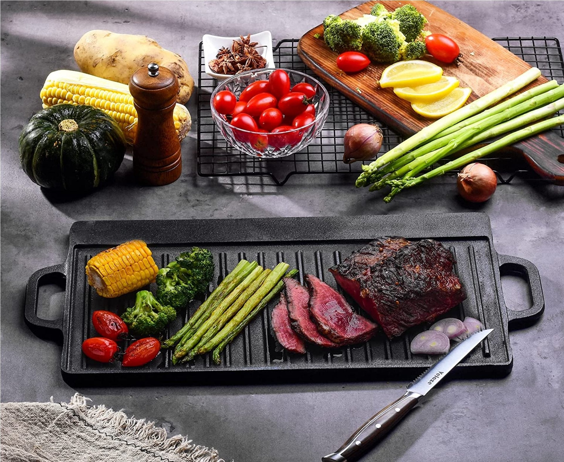Lifespace Cast Iron Reversible Griddle Pan - Lifespace