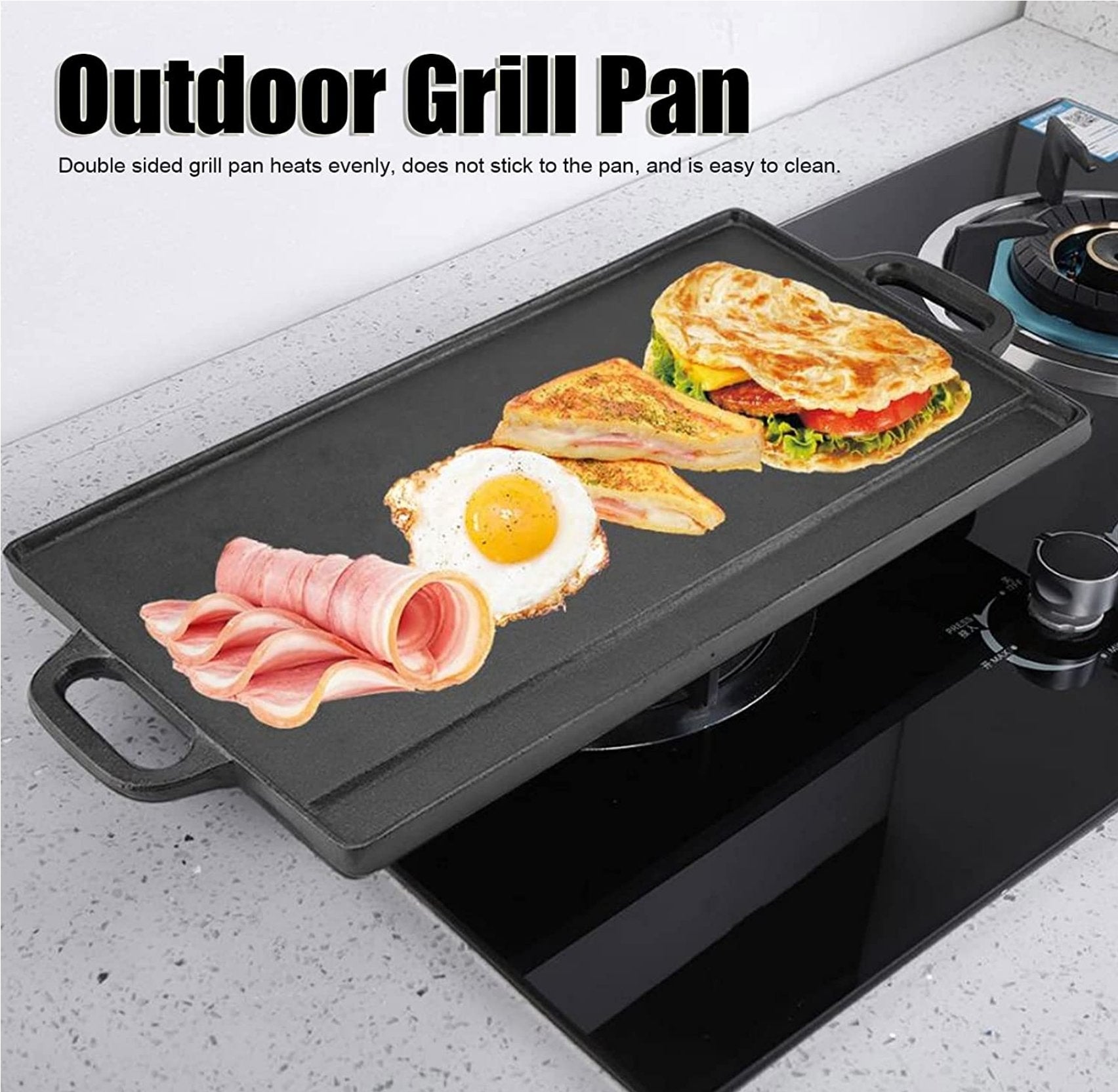 Lifespace Cast Iron Reversible Griddle Pan - Lifespace