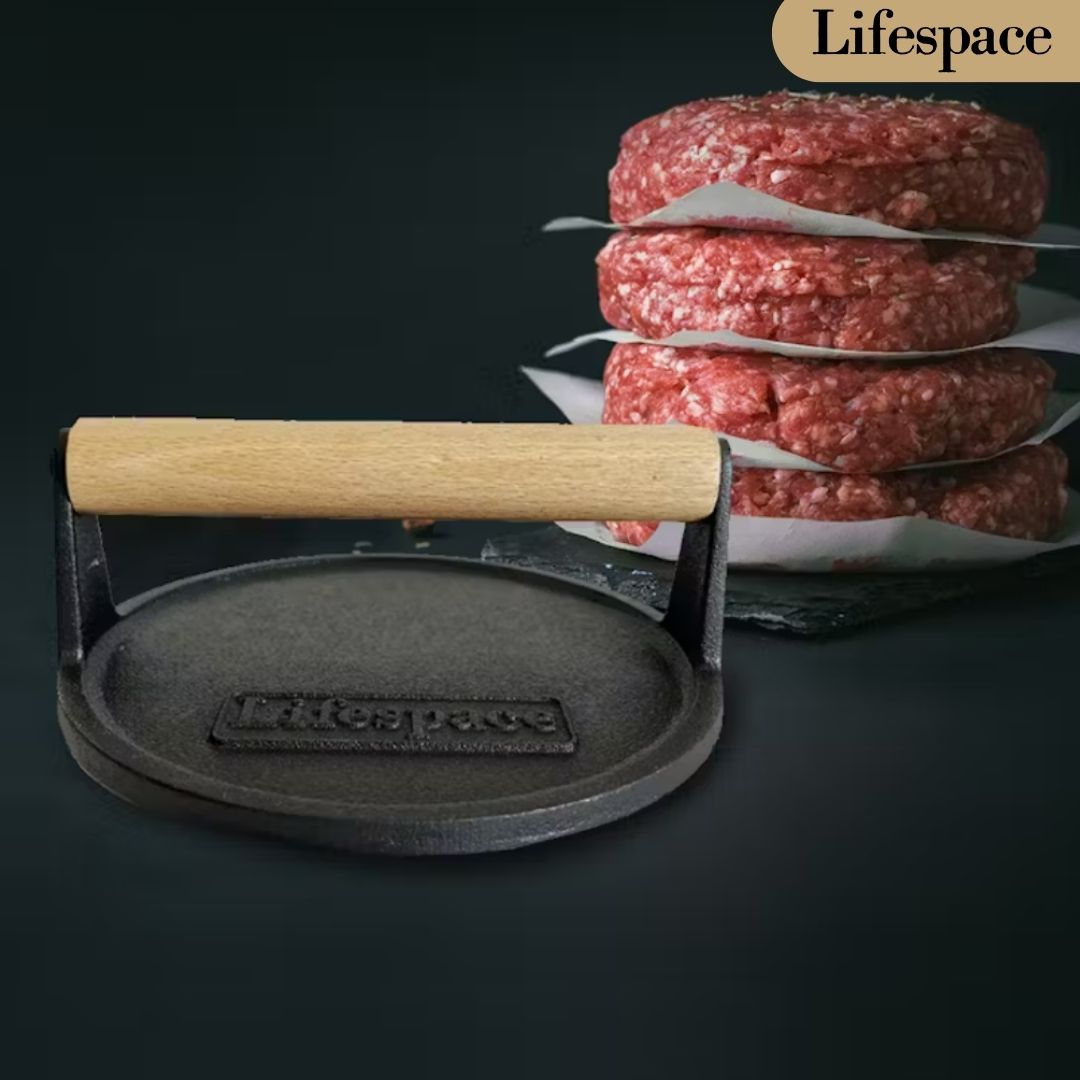 Lifespace Cast Iron Smash Burger Press - Round - Lifespace