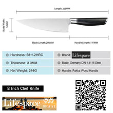 Load image into Gallery viewer, Lifespace Classic Japanese Chef Knife Set in a Gift Box - Petty, Santoku &amp; Chef - Lifespace