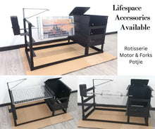 Load image into Gallery viewer, Lifespace Ember Maker Braai &amp; Grid w/ Potjie Hook &amp; Rotisserie Bracket - Lifespace