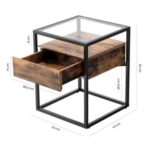Lifespace Industrial High Quality Rustic Glass End Table with Drawer - Lifespace