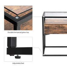 Load image into Gallery viewer, Lifespace Industrial High Quality Rustic Glass End Table with Drawer - Lifespace