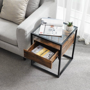 Lifespace Industrial High Quality Rustic Glass End Table with Drawer - Lifespace