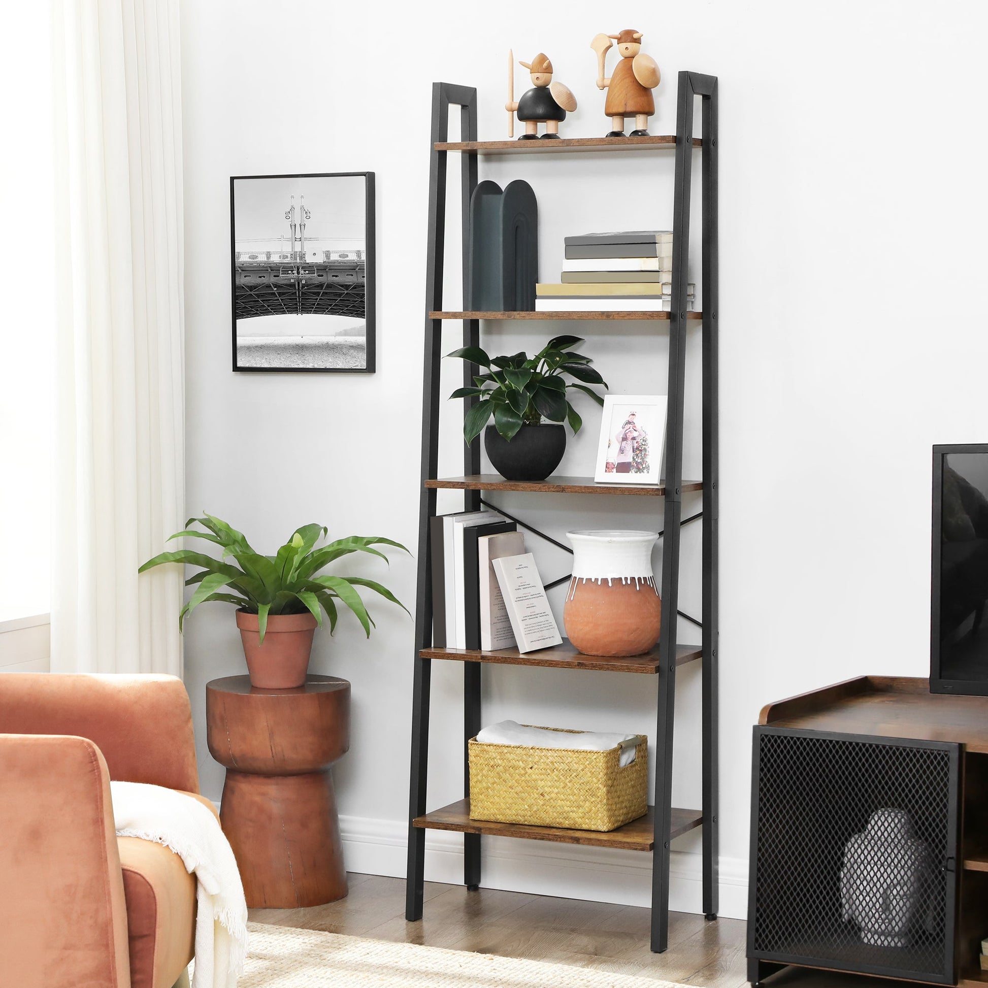 Lifespace Industrial Rustic 5 tier Ladder Shelves - Lifespace