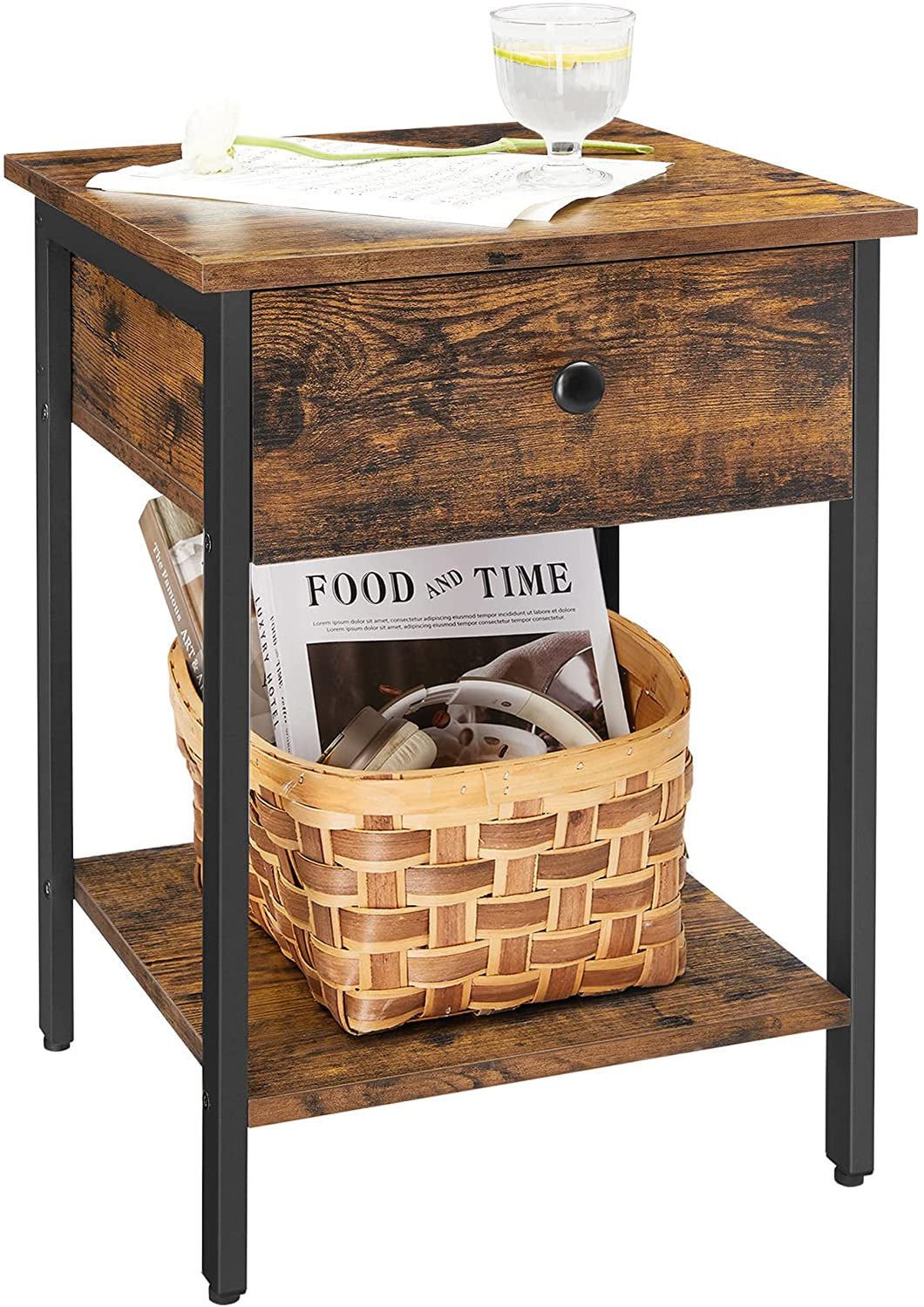Lifespace Industrial Rustic Wood Side Table with Draw - Lifespace