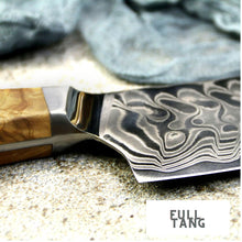 Load image into Gallery viewer, Lifespace Luxury 10&quot; Bread Olive Wood Full Tang Damascus Knife - Lifespace