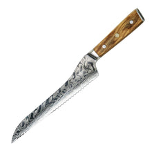 Load image into Gallery viewer, Lifespace Luxury 10&quot; Bread Olive Wood Full Tang Damascus Knife - Lifespace