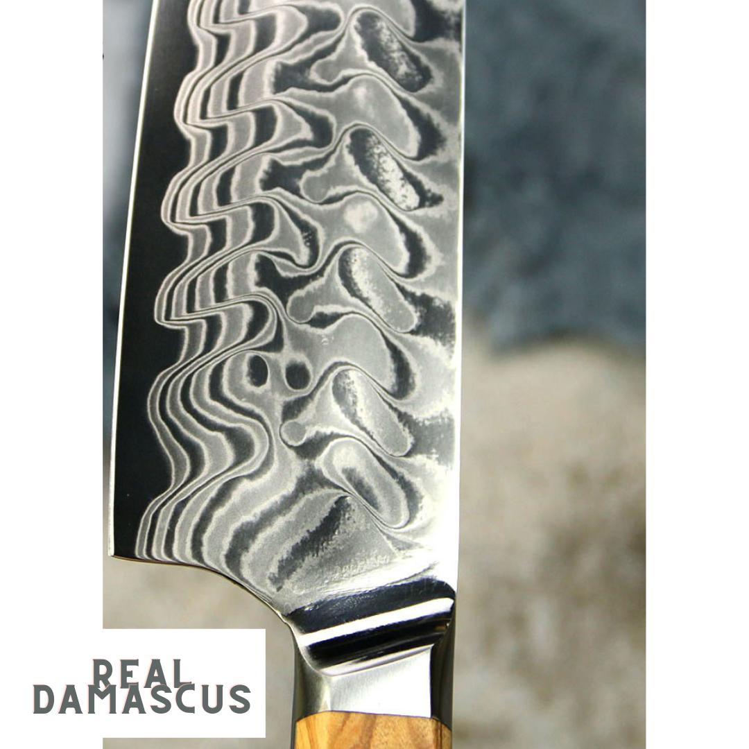 Lifespace Luxury 10" Slaughter Olive Wood Full Tang Damascus Knife - Lifespace