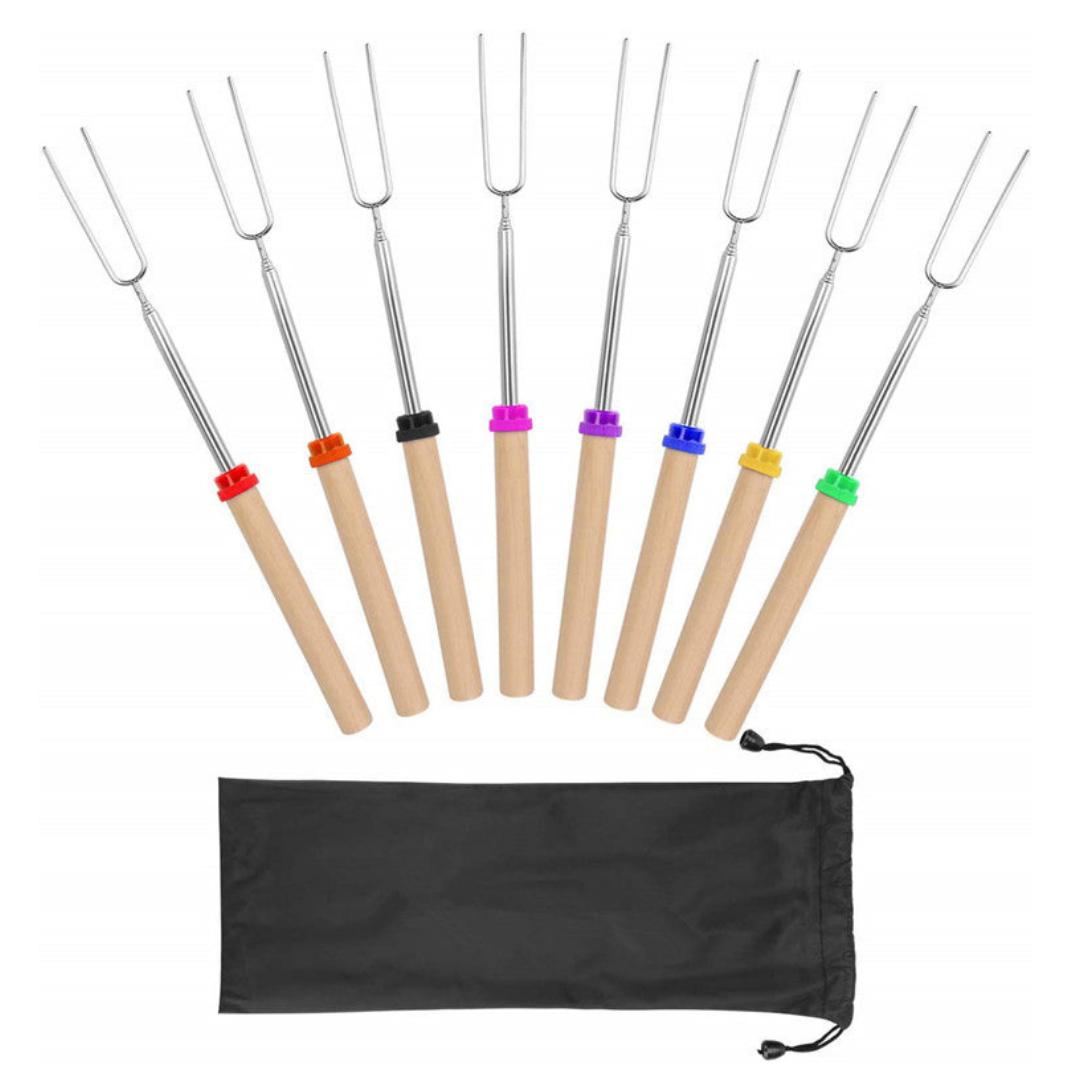 Lifespace Marshmallow Telescopic Roasting Forks (8Pce) with Wooden Handle - Lifespace