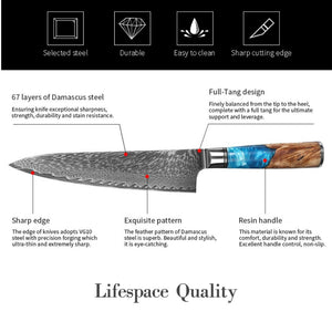 Lifespace Premium 7" Nakiri Knife w/ Resin Handle & Full Tang Damascus Blade - Lifespace